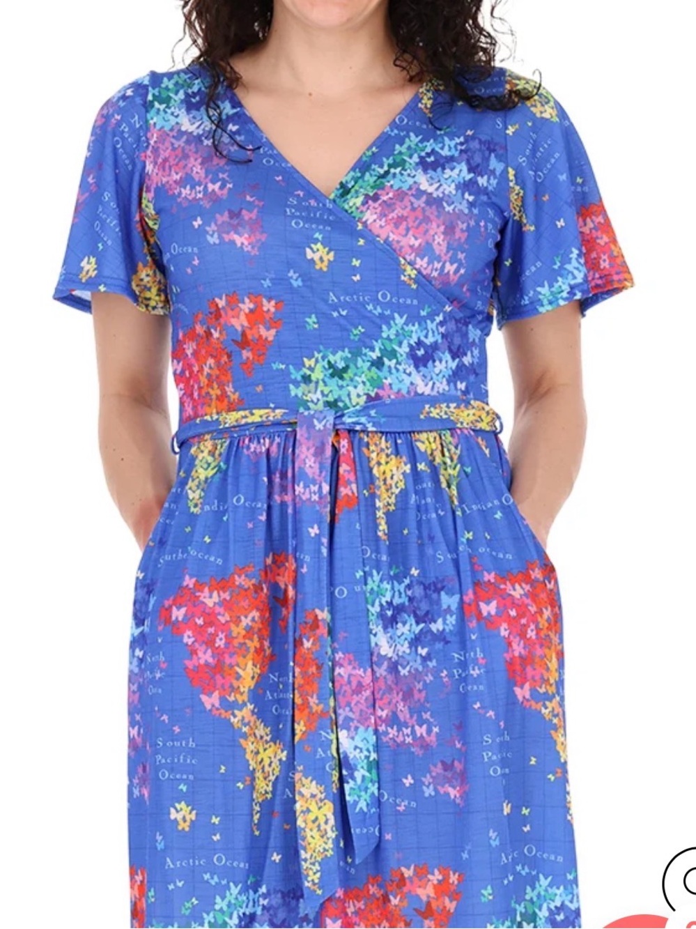 Popsy “Margaux” Blue Butterfly Map Print Dress USA size 8-10